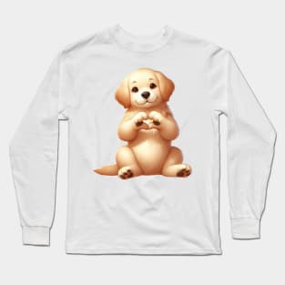 Valentine Golden Retriever Dog Giving Heart Hand Sign Long Sleeve T-Shirt